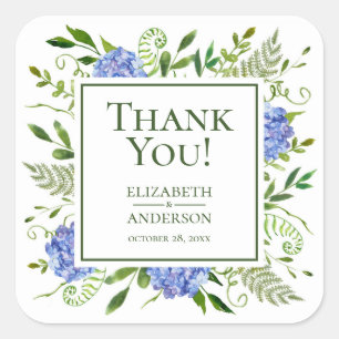 Sticker Carré Blue Hydrangeas Floral Mariage Merci