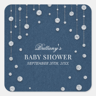 Sticker Carré Blue Jean Denim et Diamond Baby shower