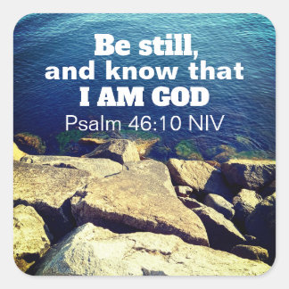 Sticker Carré Blue Ocean Photo Powerful Bible Verse           
