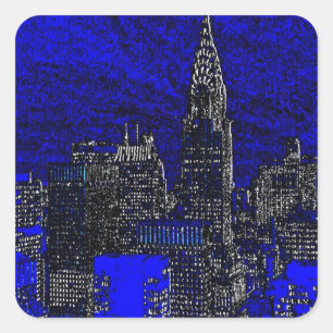 Sticker Carré Blue Pop Art New York