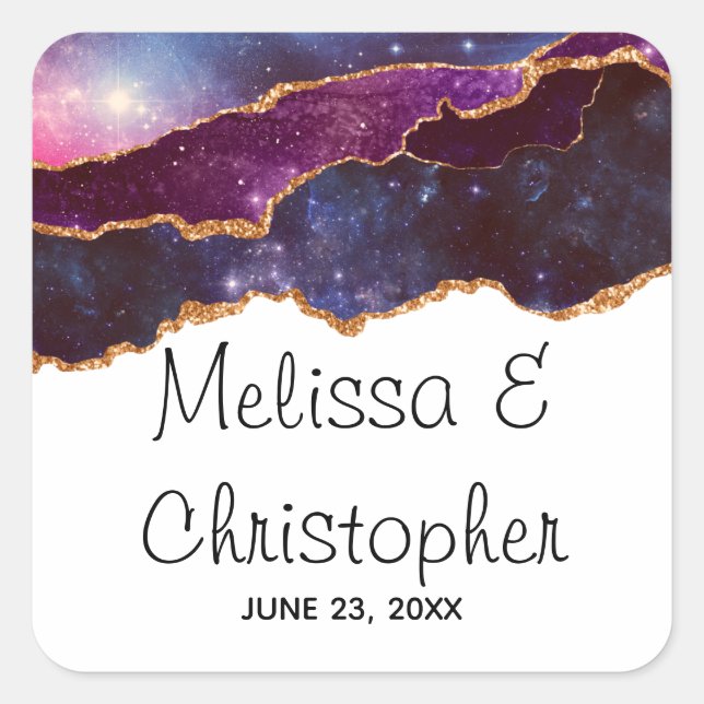 Sticker Carré Blue & Purple Space & Stars Moderne Agate Mariage (Devant)