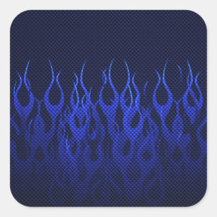 Sticker Carré Blue Racing Flames on Carbon Fiber