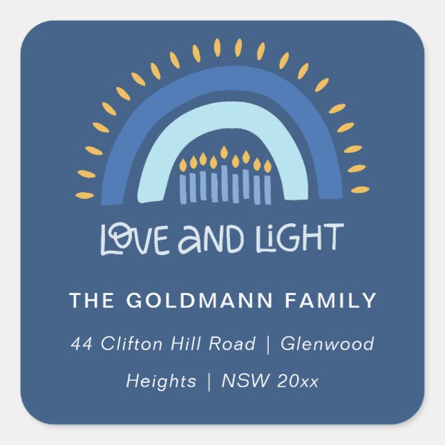 Sticker Carré Blue Rainbow Candles Love & Light Hanoukka Adresse (Devant)