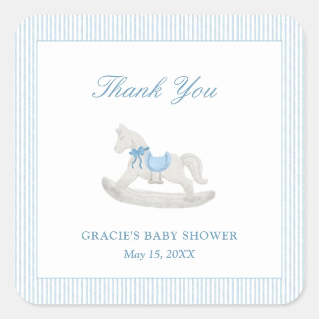 Sticker Carré Blue Rocse Boy Baby shower Merci Favor (Devant)