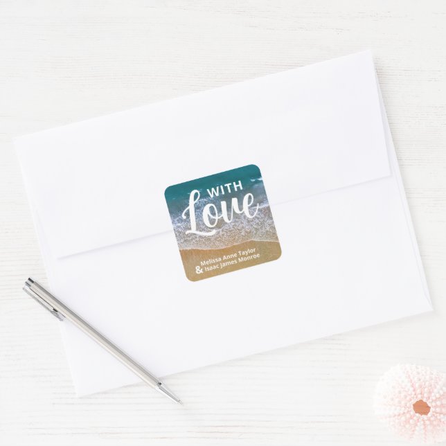Sticker Carré Blue Sea Beach Wedding Favor (Enveloppe)