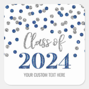 Sticker Carré Blue Silver Confetti Graduation 2024