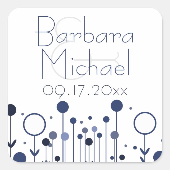 Sticker Carré Blue Simple Floral Dot Moderne (Devant)