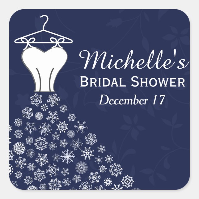 Sticker Carré Blue Snowflakes Mariage Robe Fête des mariées Favo (Devant)