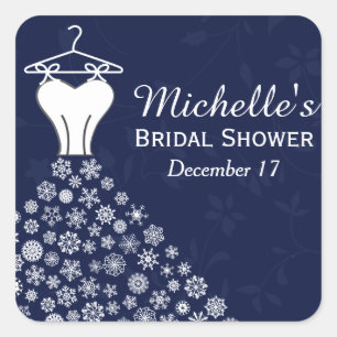 Sticker Carré Blue Snowflakes Mariage Robe Fête des mariées Favo