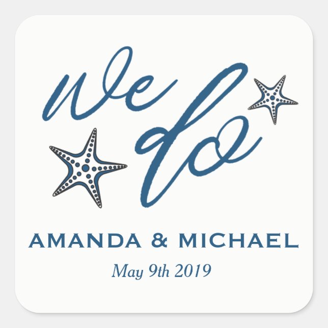 Sticker Carré Blue Starfish Nous faisons Blue Beach Mariage Stic (Devant)