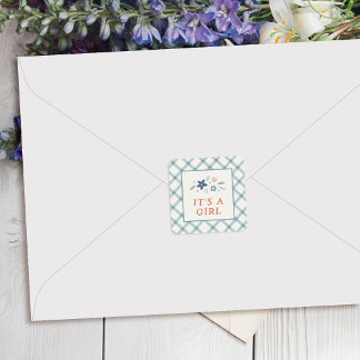 Sticker Carré Blue Sweet Floral Baby Girl Envelope Seal Label
