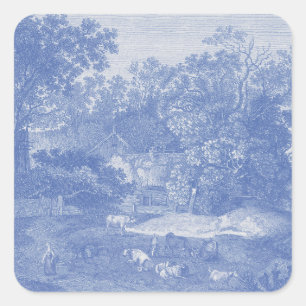 Sticker Carré Blue Toil de Jouy Pays Français Shabby Elégance
