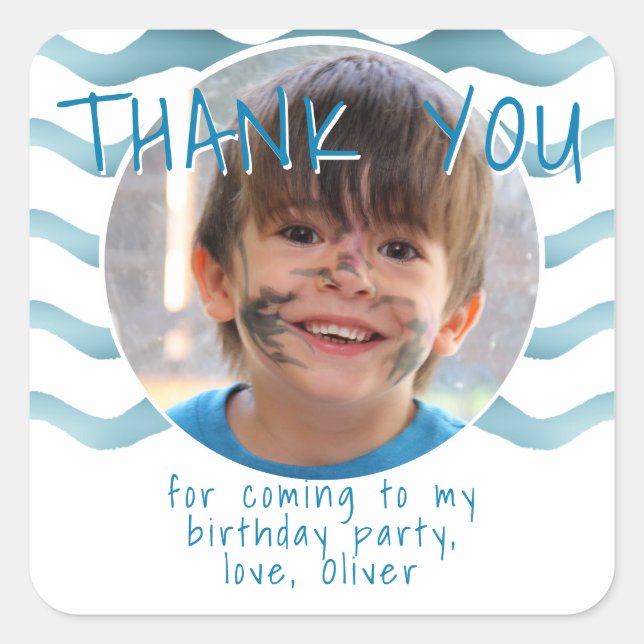 Sticker Carré Blue Wave Merci Birthday Boy Photo (Devant)
