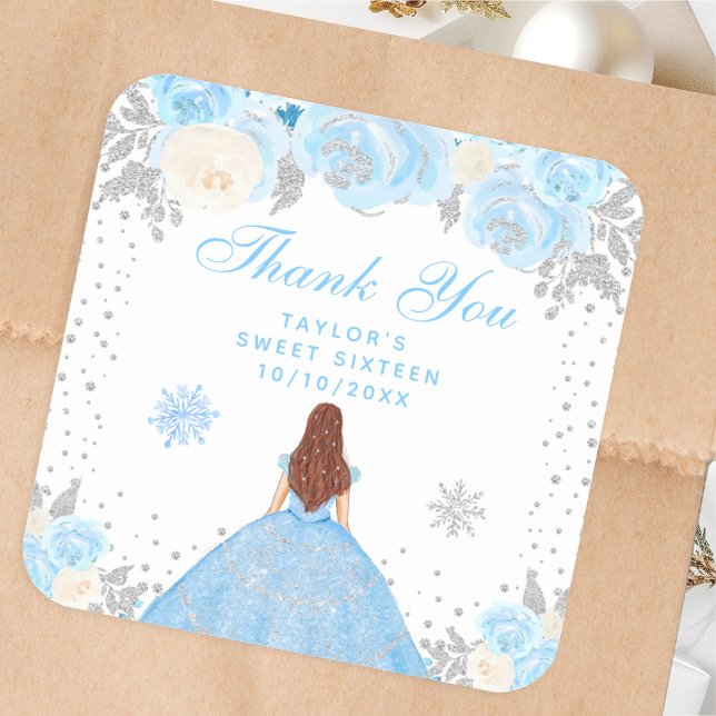 Sticker Carré Blue Winter Brown cheveux Princesse Sweet sixteen (Créateur téléchargé)