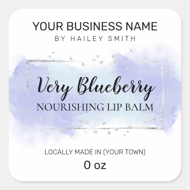 Sticker Carré Blueberry Flavy Blue Et Silver Lip Balm (Devant)