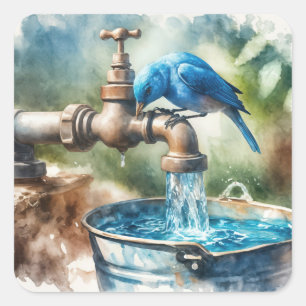Sticker Carré Bluebird sur un vieux Faucet
