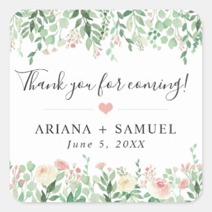 Sticker Carré Blush Floral Greenery mariage Merci de votre faveu