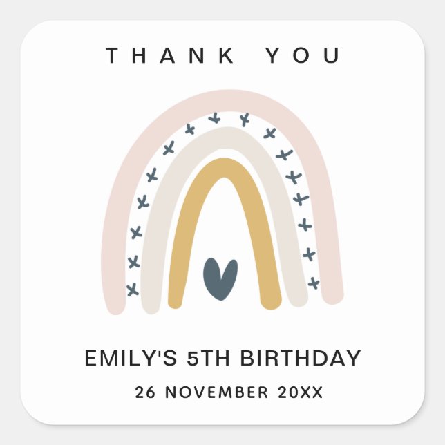 STICKER CARRÉ BLUSH OCHRE MARINE COEUR PLUIE D'ANNIVERSAIRE MERC (Devant)