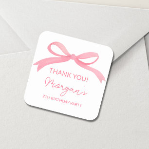 Sticker Carré Blush rose Bow fête d'anniversaire mignonne