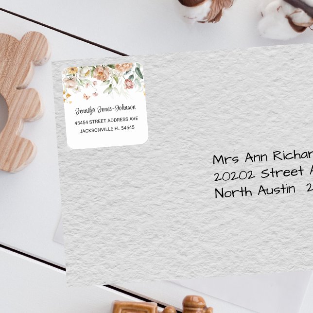 Sticker Carré Blush rose fille Baby shower adresse florale (Créateur téléchargé)
