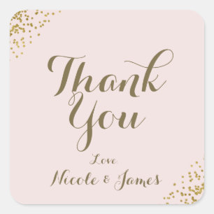 Sticker Carré Blush Rose Gold Confettis Coins Remerciements Cade