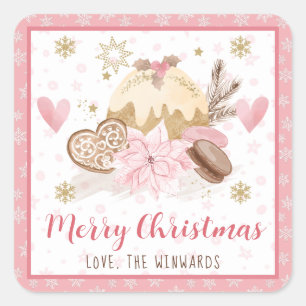 Sticker Carré Blush Rose & Or Hiver Friandises Joyeux Noël