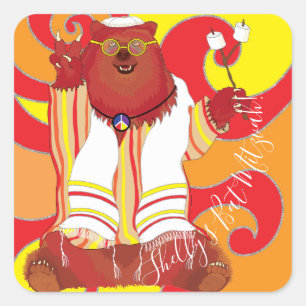 Sticker Carré BM Bar Bat mitzvah Hippie Tallit Ours