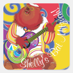 Sticker Carré BM Barre Bat mitzvah torsades Hippie Ours