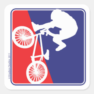 Sticker Carré BMX Biker Rouge Blanc et Bleu
