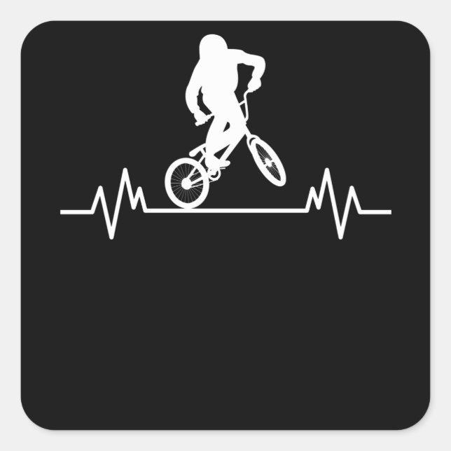 Sticker Carré BMX Heartbeat Design Funny Rider vélo cadeau cadea (Devant)