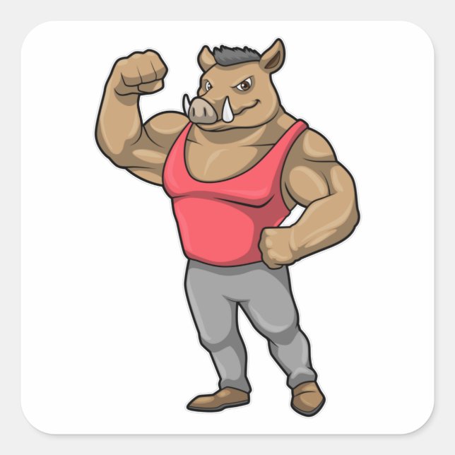 Sticker Carré Boar Bodybuilder Muscles Bodybuilding (Devant)