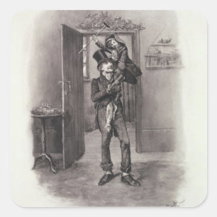 Sticker Carré Bob Cratchit et Tim minuscule, de 'Charles Dickens