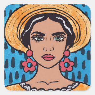Sticker Carré Bohème femme Whimsical