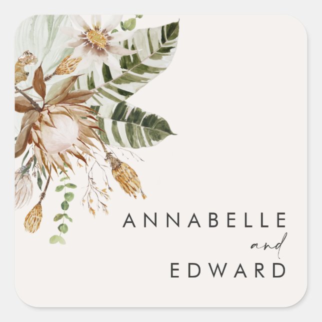 Sticker Carré bohemian botanical modern elegant foliage (Devant)