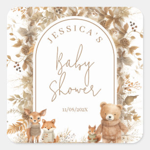 Sticker Carré Boho Arch Automne Bois Baby shower Animaux