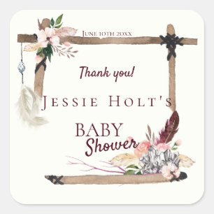 Sticker Carré Boho Beau Merci de Baby shower