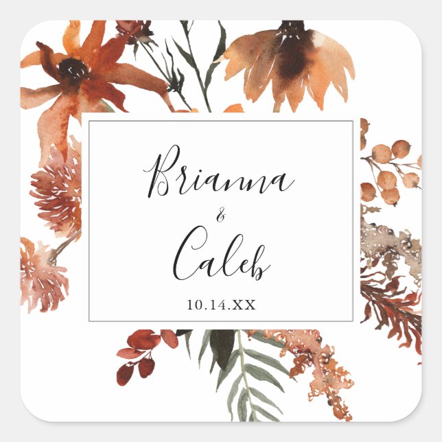 Sticker Carré Boho Botanical Floral Mariage Enveloppe Phoques (Devant)