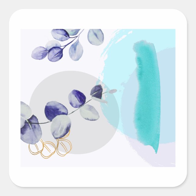 Sticker Carré Boho botanique cyan violet (Devant)