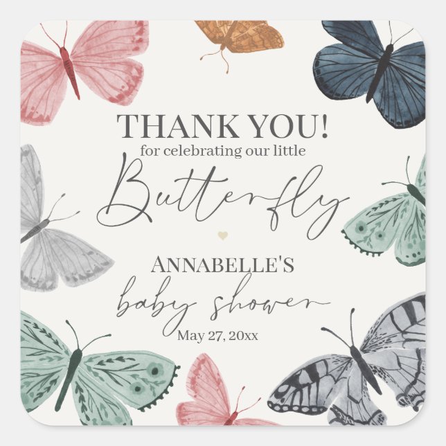 Sticker Carré Boho Butterfly Baby shower Party Dessert Faveur (Devant)