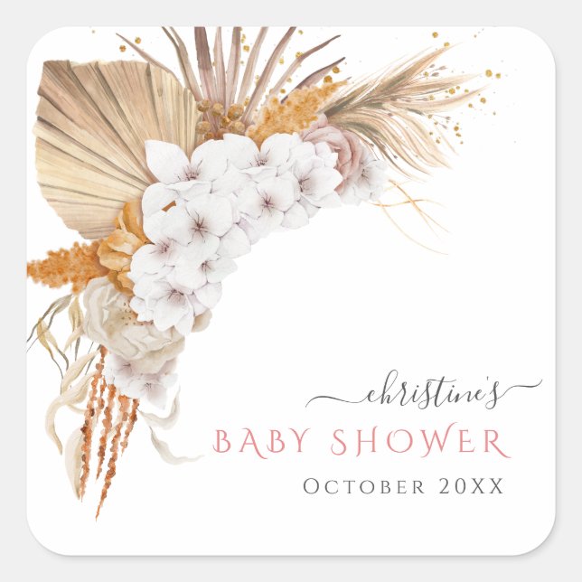 Sticker Carré Boho Chic Aquarelle Baby shower Floral (Devant)