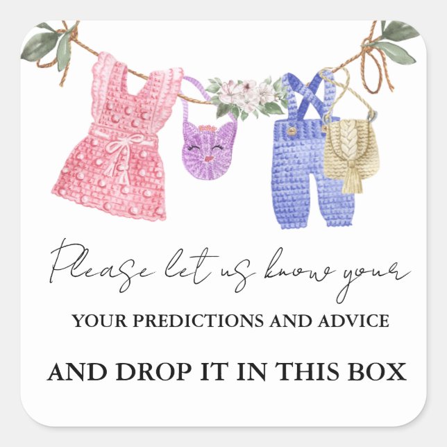Sticker Carré Boho Clothes Baby Predictions et jeu de conseil (Devant)