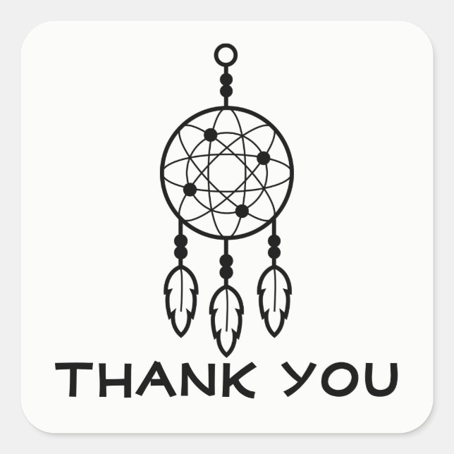 Sticker Carré Boho Dream Catcher, Mariage Trival Merci noir (Devant)
