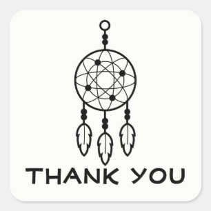 Sticker Carré Boho Dream Catcher, Mariage Trival Merci noir