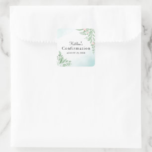 Sticker Carré Boho Dusty Blue Green Première Sainte Confirmation
