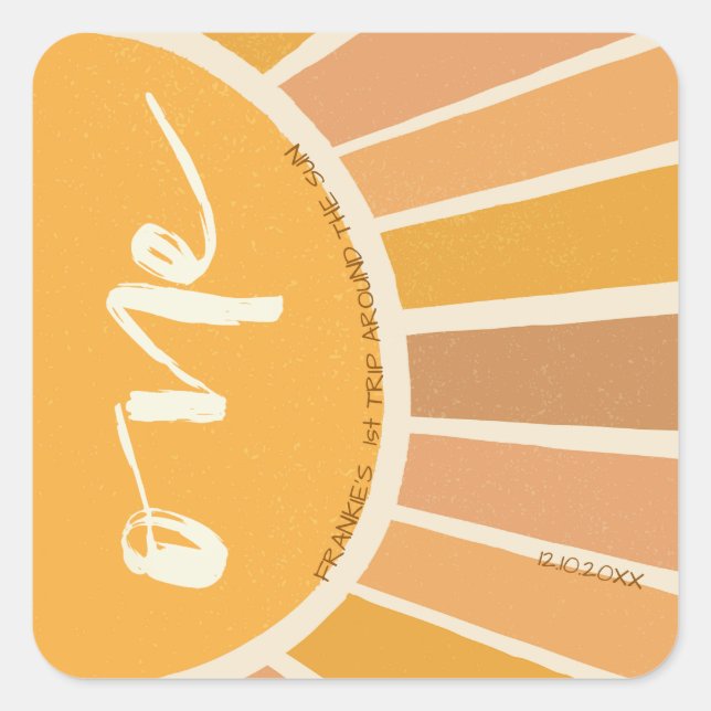 Sticker Carré Boho Eté Premier Voyage Autour Du Soleil Anniversa (Devant)