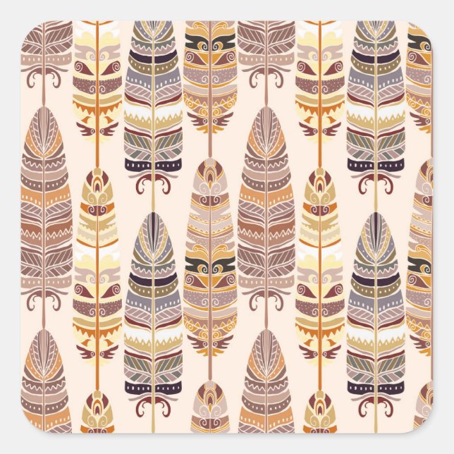 Sticker Carré Boho Feathes : Motif Tribal sans Seamless (Devant)