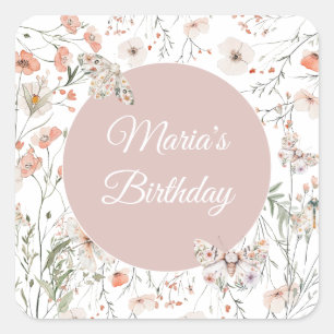 Sticker Carré Boho Fleur sauvage Floral Baby Anniversaire