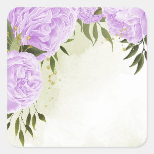 Sticker Carré Boho fleurs violettes vert feuille botanique