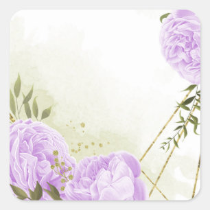 Sticker Carré Boho fleurs violettes vert feuille botanique