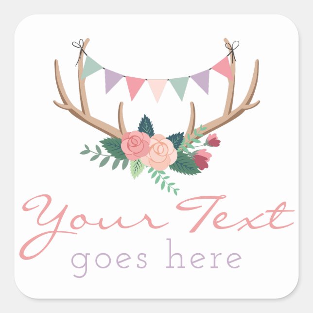 Sticker Carré Boho Floral Antlers & Shabby Rose Party Bund (Devant)